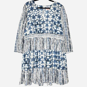 Not So Serious Womens Dress XL Blue Bahati Tie Dye Cotton V-Neck A-Line Anthro